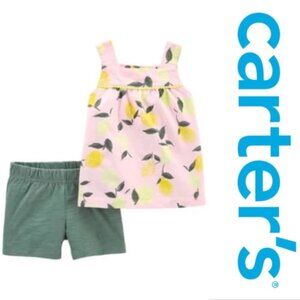 Carters | Pastel Pink & Green Lemon Print 2 Piece Summer Set | Size 3 Months